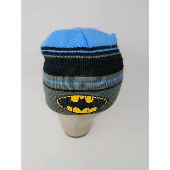 Youth Boys DC Comics Beanie Hat Striped Blue Black Gray Graphic Logo SEE DESC - Picture 2 of 10